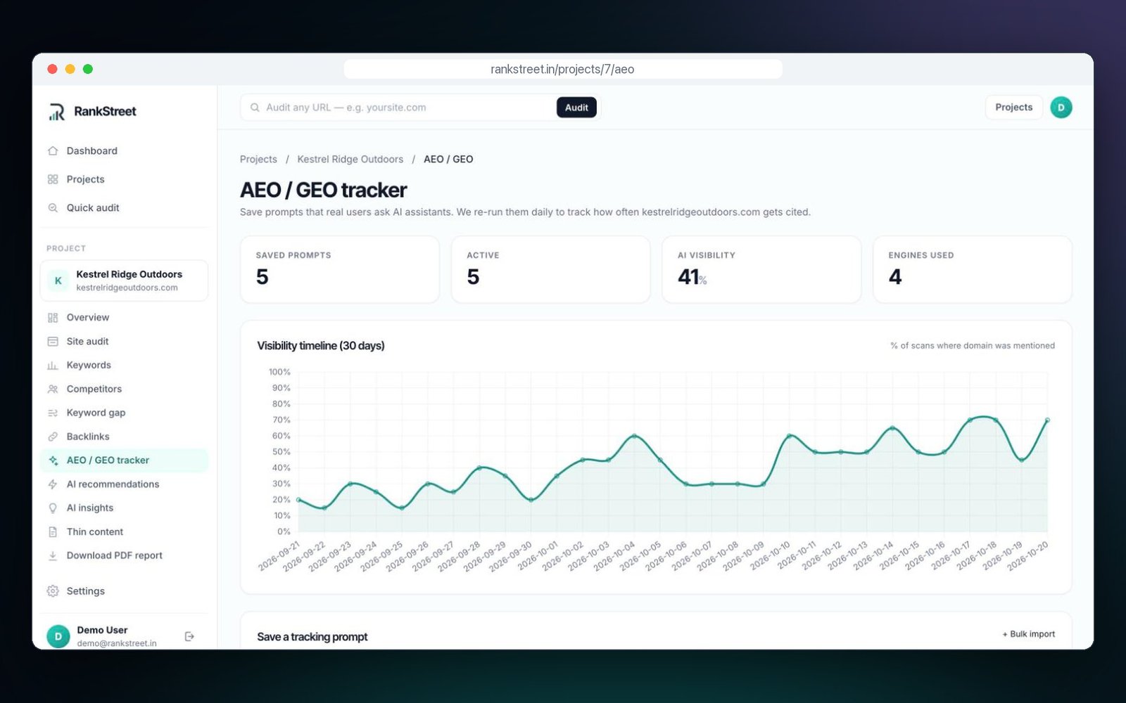 RankStreet app — AI visibility (AEO/GEO)