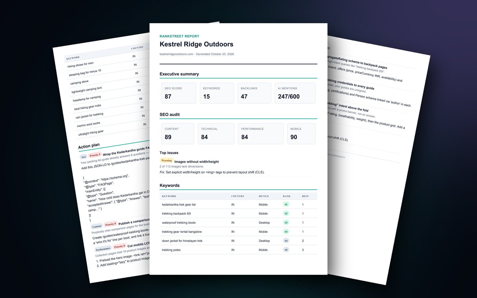 RankStreet app — Client-ready PDF reports